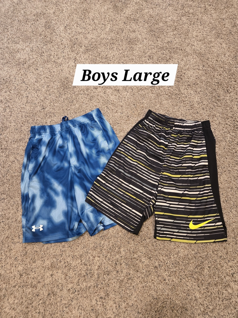 Nike Boys' Black and Yellow Striped Athletic Shorts